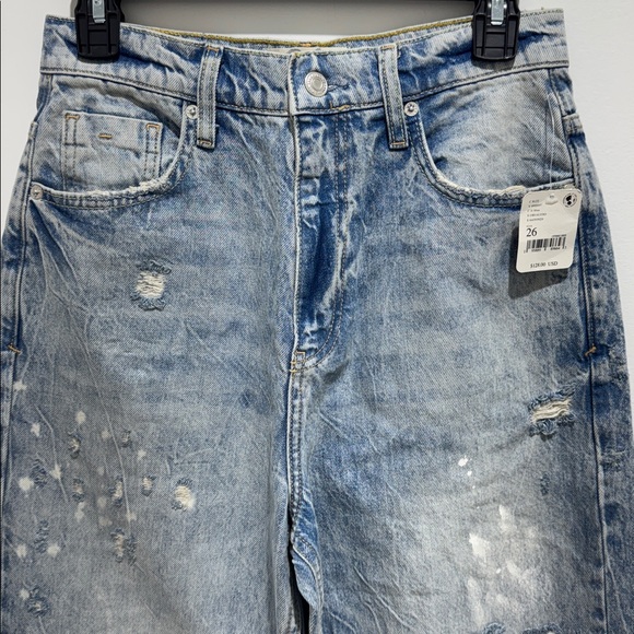 Free People With The Band Distressed Straight Leg Jeans High Rise Size 26 - Picture 3 of 12